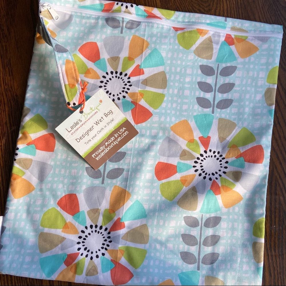 Leslie’s Boutique Medium Wet Bag Pinwheels - cloth diapers, gym or swim bag